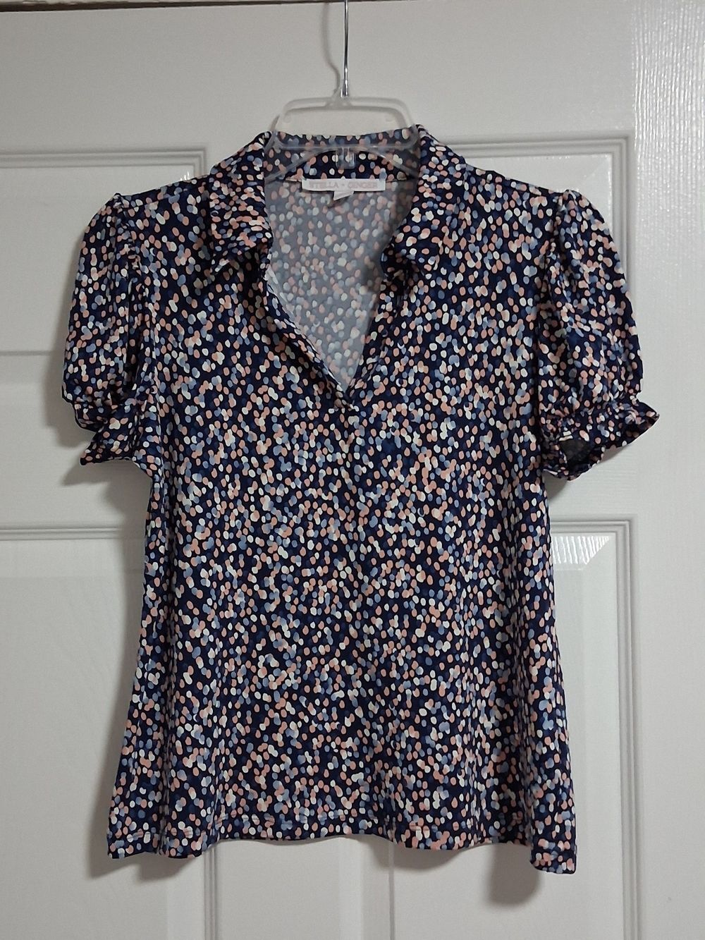 Women’s Navy Multi-Spot Blouse with Puff Sleeves Size PM